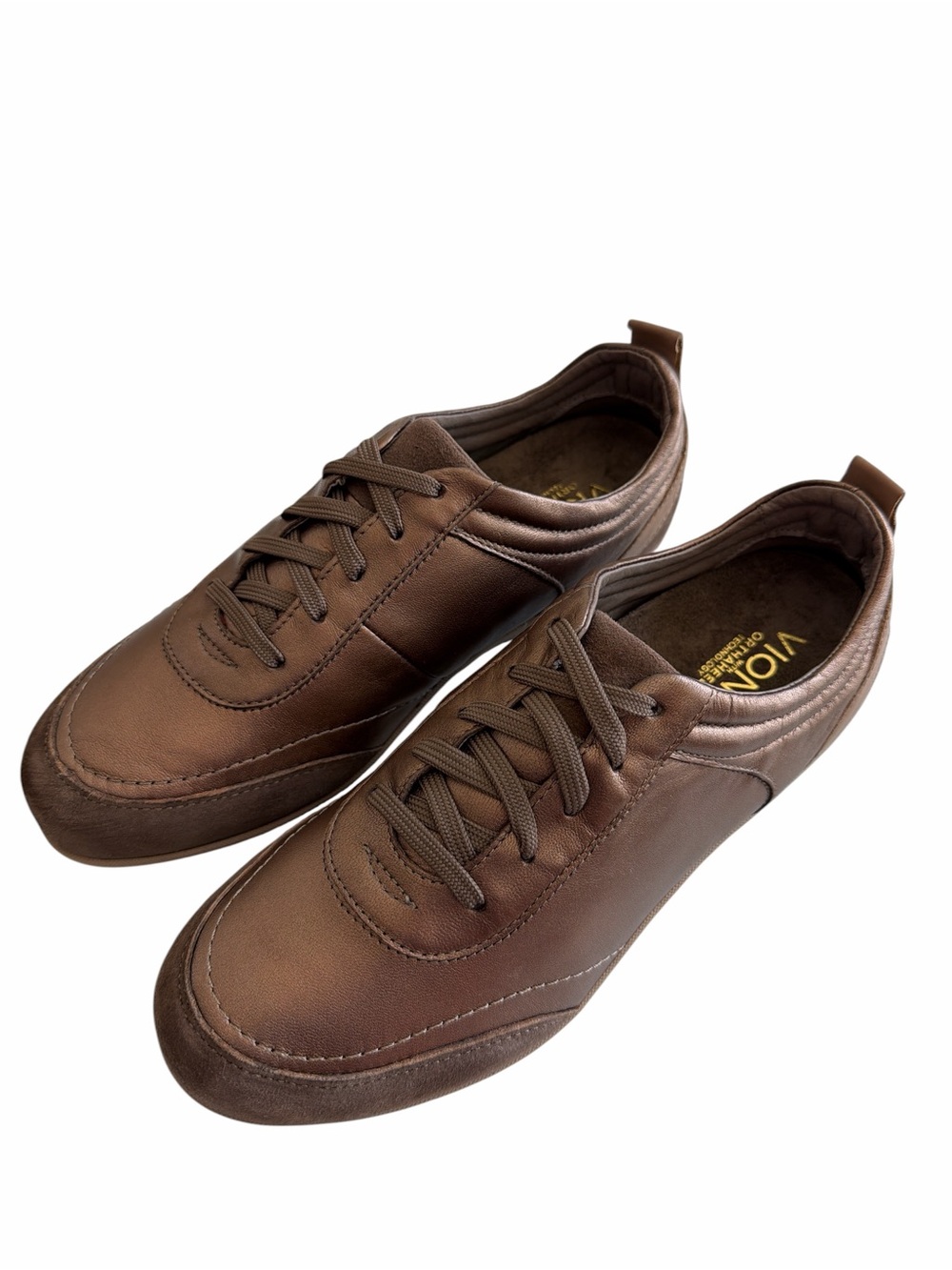 Vionic Women's Willa Brown Leather Lace-Up Sneakers Metallic Bronze Size 7